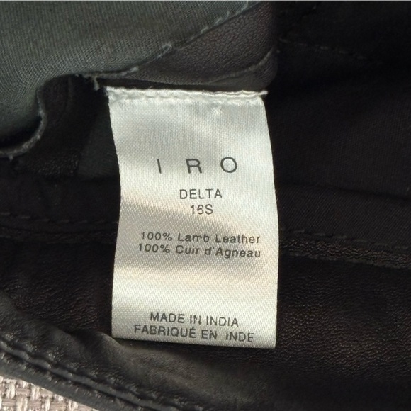 IRO Leather Delta Straight Leg Black Lamb Leather Tab Close Front Size 34 (2) - Picture 10 of 10